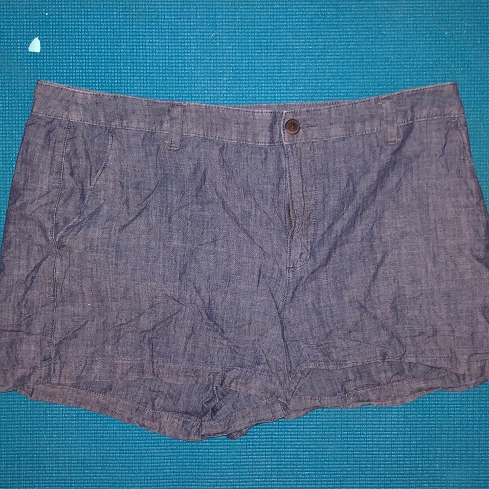 blue mock denim khaki shorts